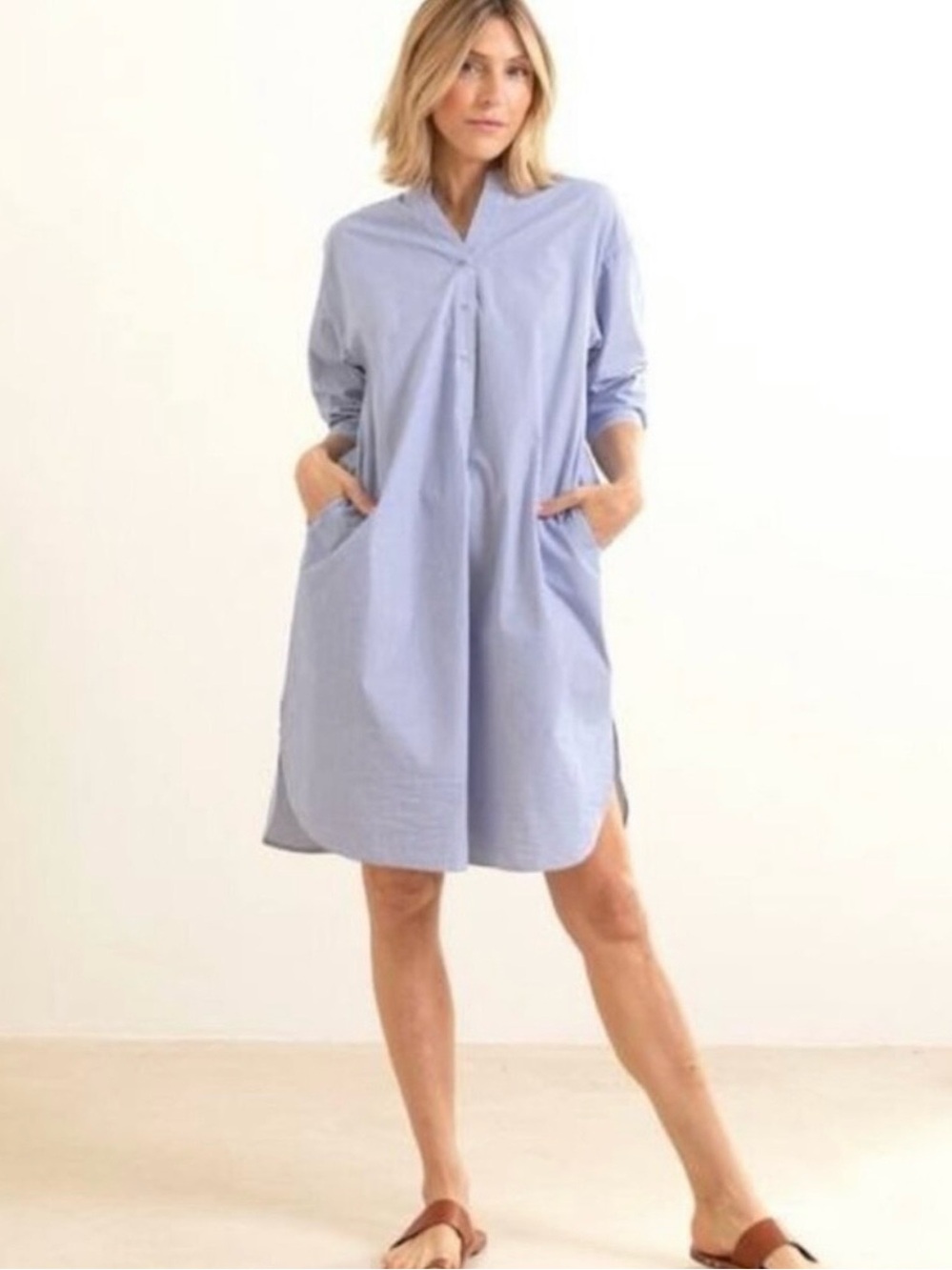 MERSEA Essential Shirt Dress Women's L/XL Blue White Stripe Button Pockets